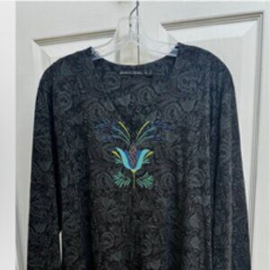 Gudrun Sjoden SZ XXL 100% Organic Cotton Embroidered Black Grey Tunic Dress
